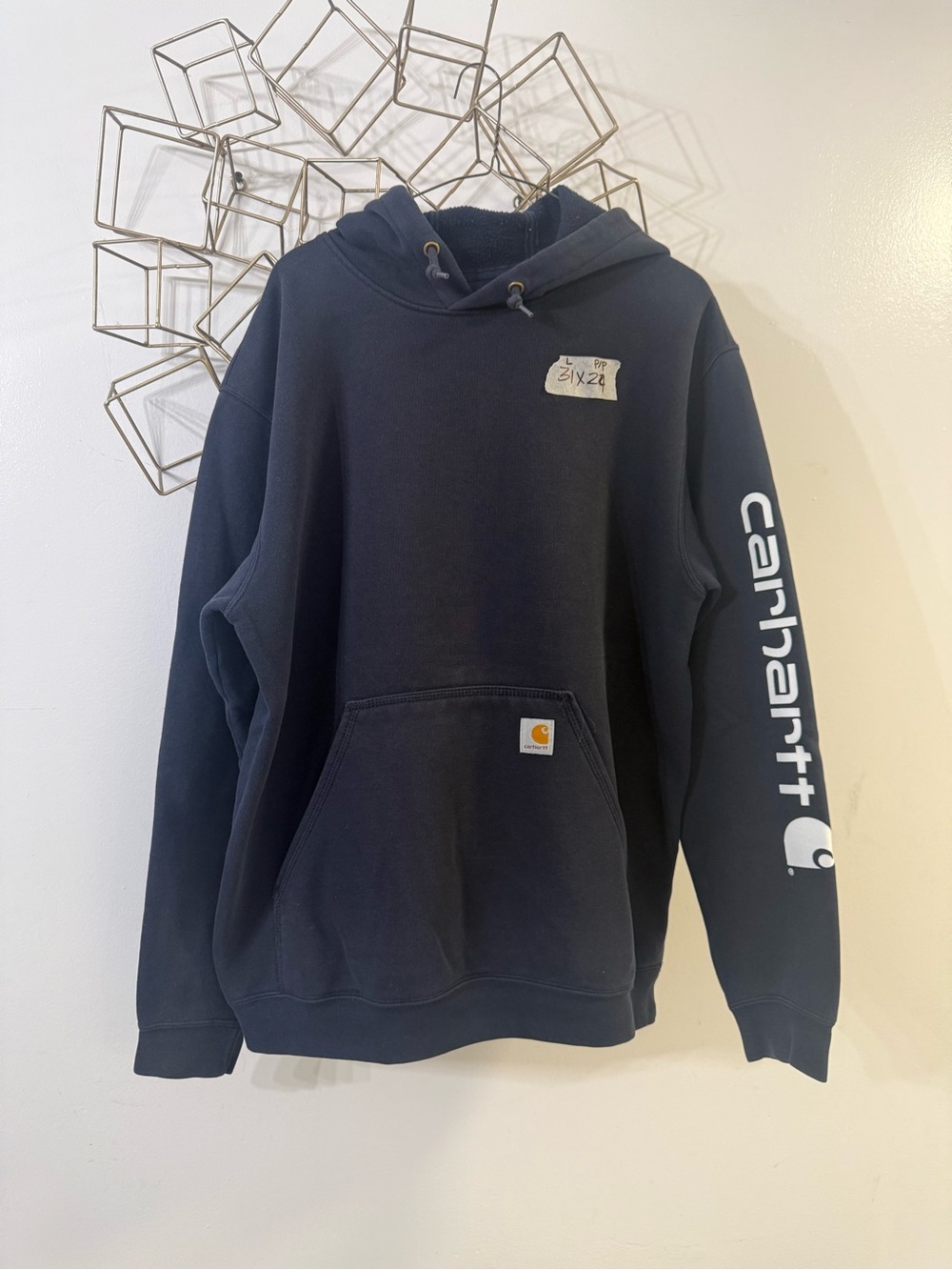 Carhartt Men’s Navy Crewneck Hoodie with White Sleeve Logo